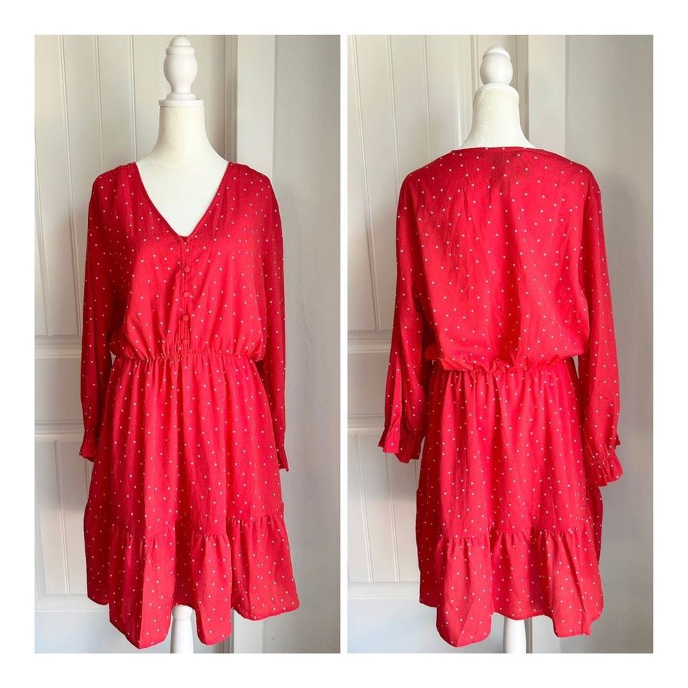 Suzanne Betro Red Polka Dot Long Sleeve Dress NWT Size XL